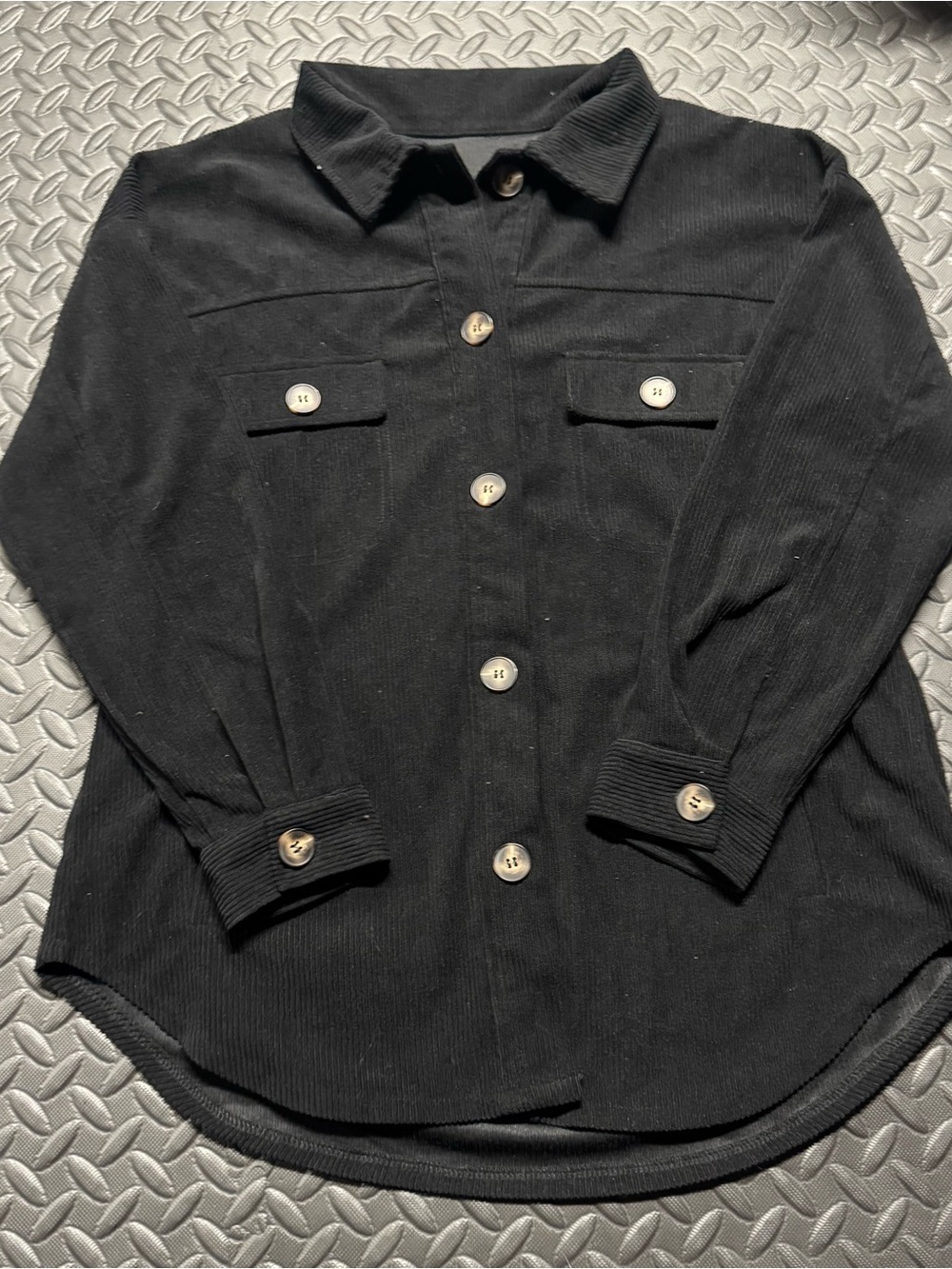 Black Ribbed Button Front Shacket Jacket Women’s Small - Picture 2 of 10